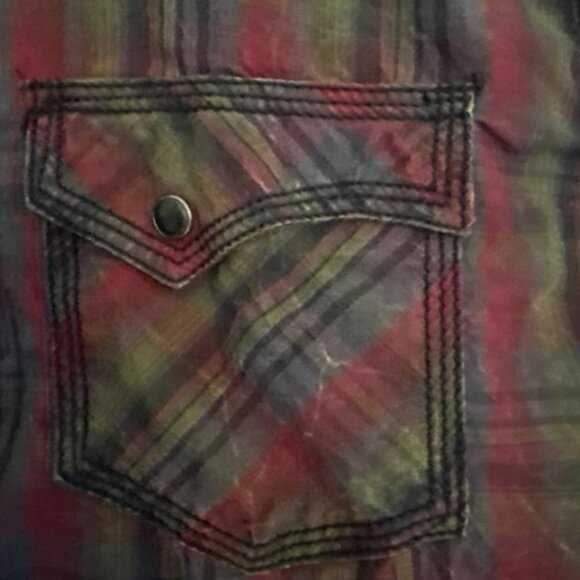 Mens Long Sleeve Shirt XL Red Plaid Snap Down Western Cowboy Rockabilly - Picture 4 of 13